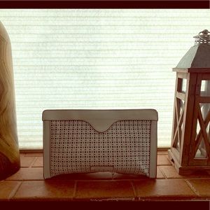 BCBG white leather clutch bag